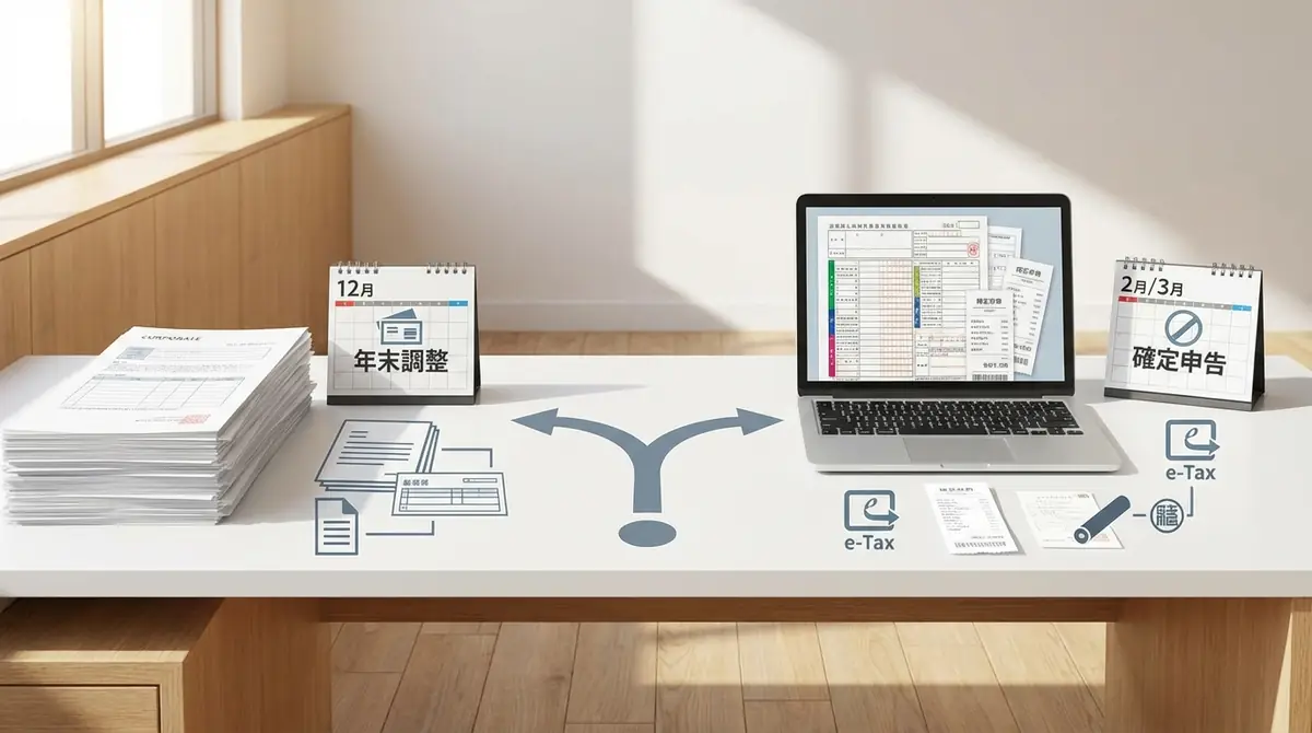 年末調整と確定申告どちらが必要？判定フローチャート